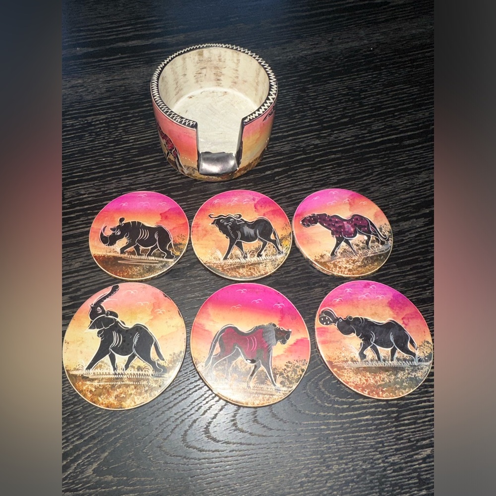 Handmade Handpainted African Coaster Set